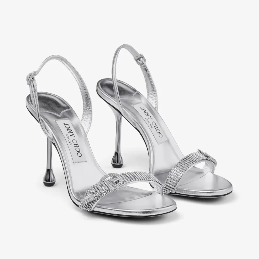 JIMMY CHOO Silver metallic texture leather high heeled sandals