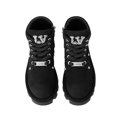 Louis Vuitton Men's black suede uppers zip-open ankle boots