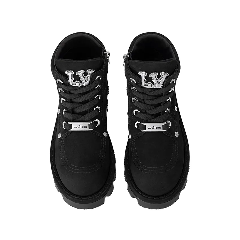 Louis Vuitton Men's black suede uppers zip-open ankle boots