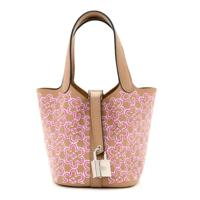 Hermès Micro Lucky Daisy Picotin Lock Chai/Rose/White Swift Leather Palladium Silver Hardware