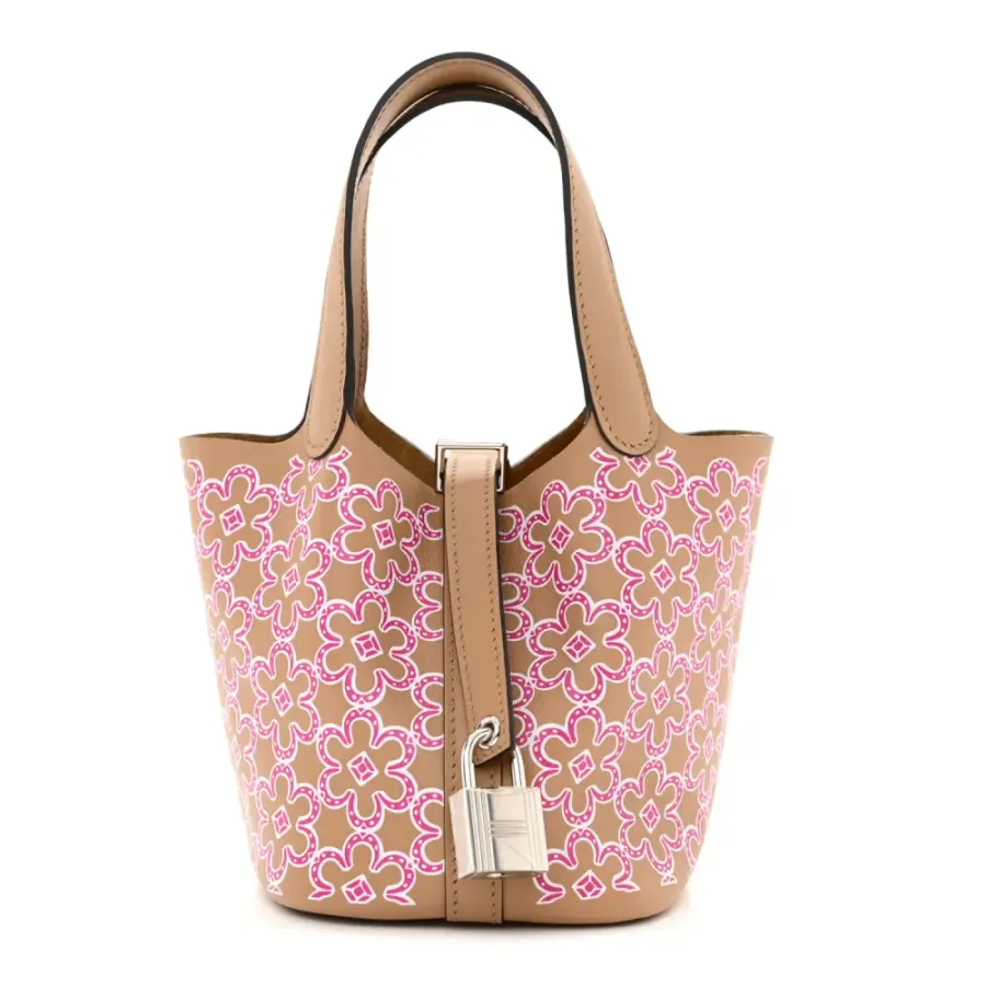 Hermès Micro Lucky Daisy Picotin Lock Chai/Rose/White Swift Leather Palladium Silver Hardware
