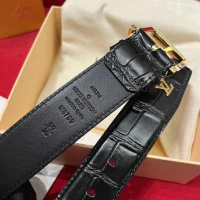 Louis Vuitton Men's Heritage Belt In Black Crocodile-Embossed Calfskin With Gold/Silver/Black Hardware 35mm