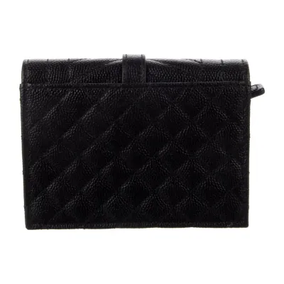 Saint Laurent Small Triquilt Cassandre Envelope Compact Wallet Black Matelassé Calfskin Leather Gold Hardware