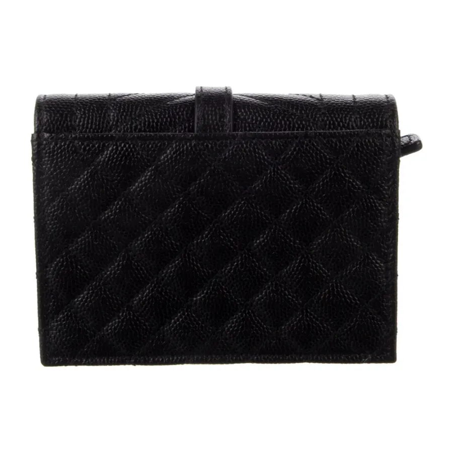 Saint Laurent Small Triquilt Cassandre Envelope Compact Wallet Black Matelassé Calfskin Leather Gold Hardware