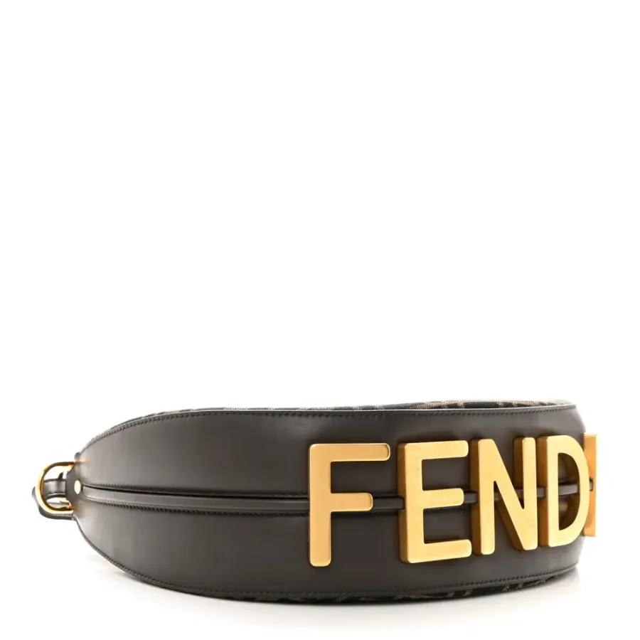 Fendi Small FF 1974 Fendigraphy Hobo Bag Tobacco/Moro/Ebano Jacquard Fabric & Grace Vitello Leather Gold Hardware