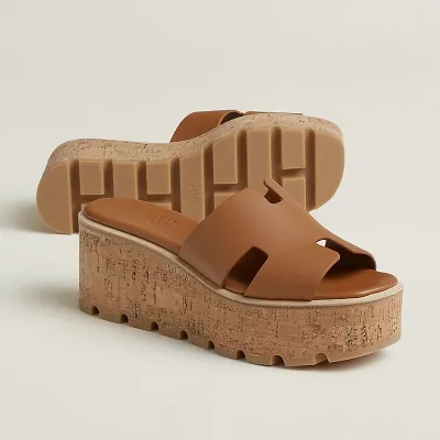 HERMES Eze Wedges and heels Slippers High-heeled slippers Brown High Heels Sandal