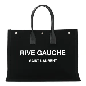 Saint Laurent Large Rive Gauche Tote Black Linen & Calfskin Leather