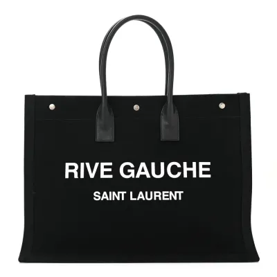 Saint Laurent Large Rive Gauche Tote Black Linen & Calfskin Leather