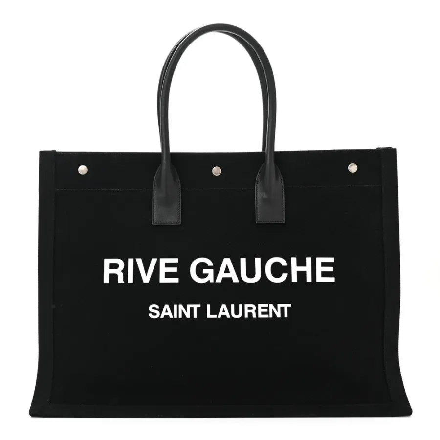 Saint Laurent Large Rive Gauche Tote Black Linen & Calfskin Leather