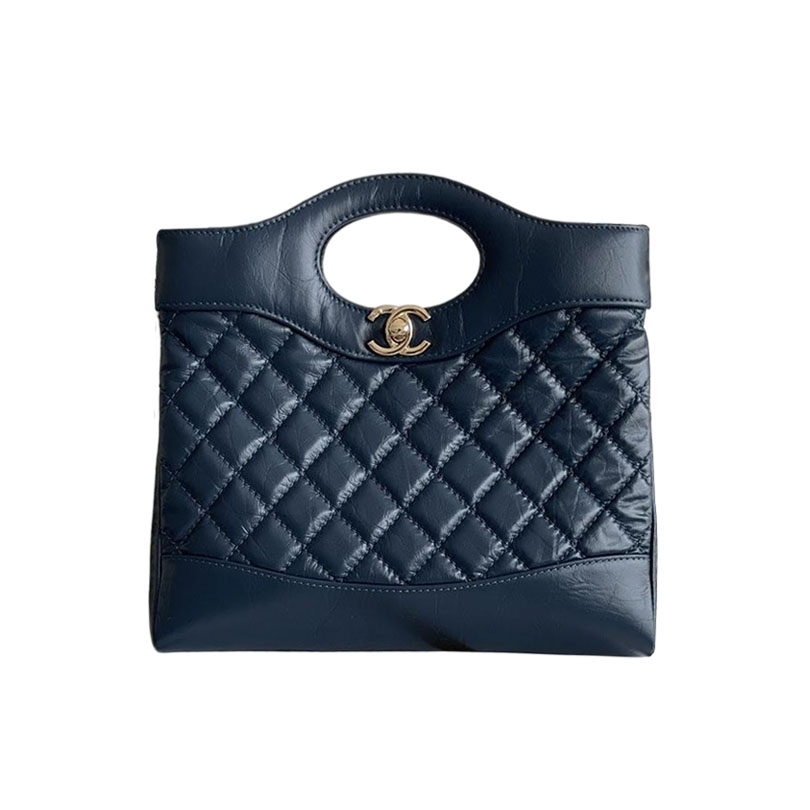 Chanel Bolsa de Cintura em Couro Cera Óleo Azul / Preto