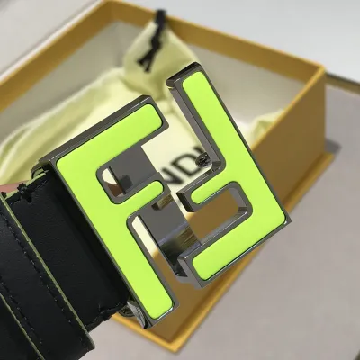 Fendi Men's Squared FF Buckle Belt In Black/Blue Smooth Calfskin With Silver Hardware 40mm