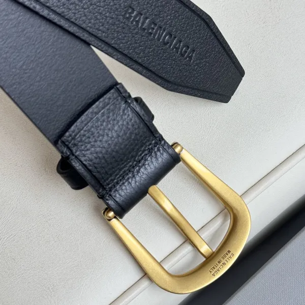 Balenciaga Men's Black Suit Belt In Black Grained Calfskin With Gold/Silver Hardware 35mm - Image 8