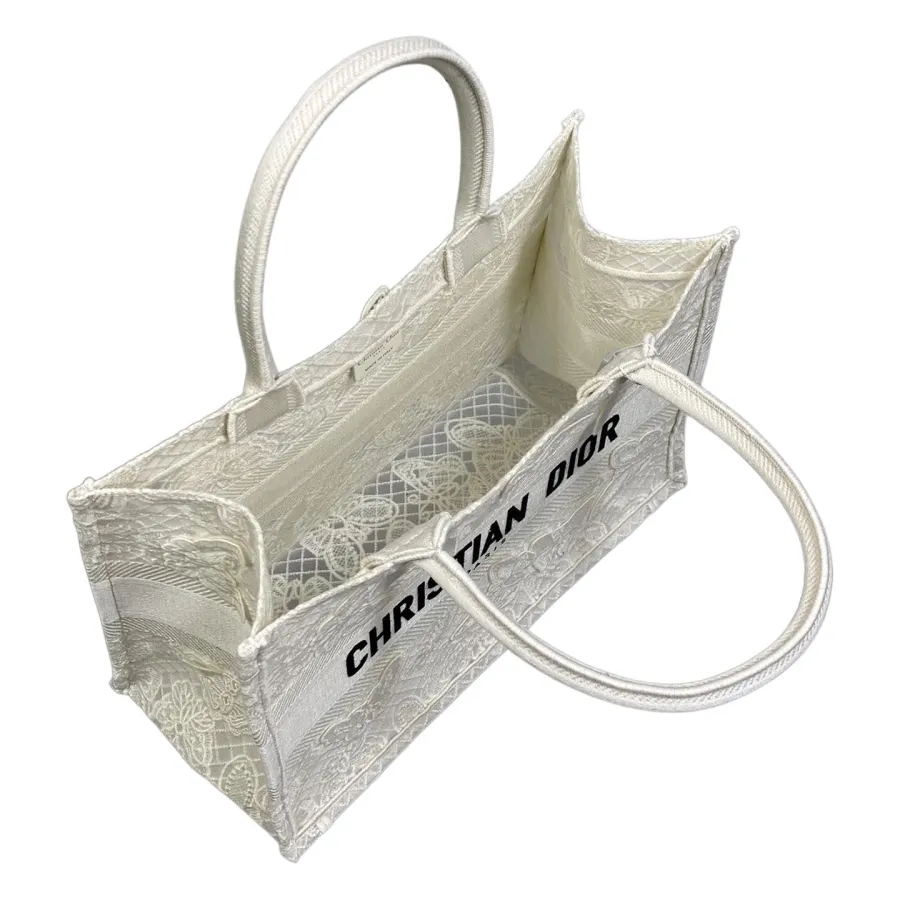 Dior Medium Dior Book Tote White D-Lace Butterfly Embroidery with Macramé