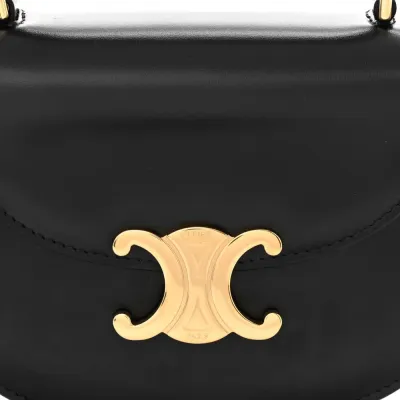 Celine Mini Besace Clea Triomphe Bag Black Shiny Calfskin Leather Gold Hardware