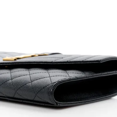 Saint Laurent Medium Clutch Black Triquilt Monogram Grain De Poudre Textured Mixed Matelasse Leather Gold Hardware