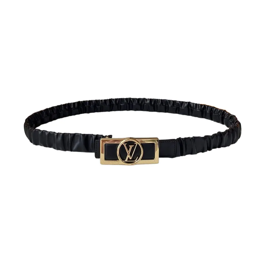 Louis Vuitton Women's Dauphine Smoke Elastic Belt In Black Calfskin With Gold Hardware 25mm