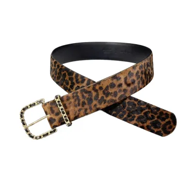 Chanel Women's Chain Buckle Belt In Leopard Calfskin With Gold Hardware 50mm