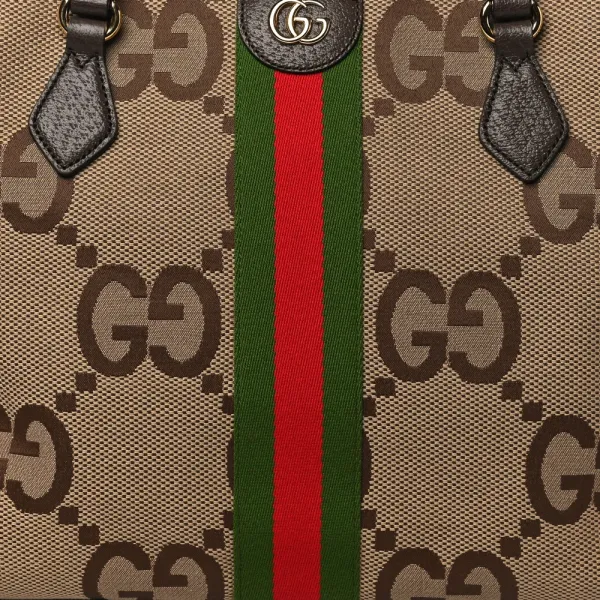 Gucci Medium Ophidia Shopping Tote Camel Ebony Textured Dollar Calfskin Leather - Image 8