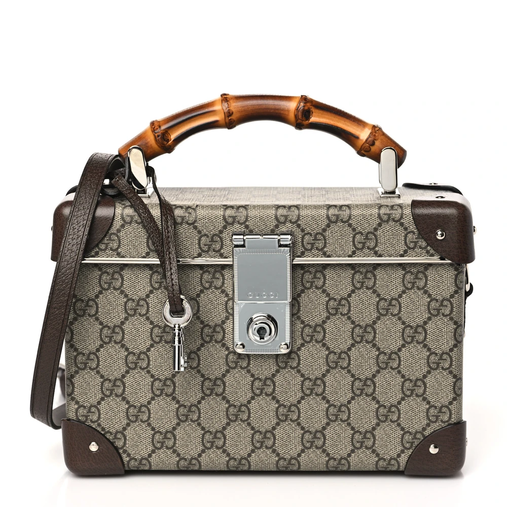 Gucci Mala de Beleza Médio Globe-Trotter Marrom GG Supreme Monograma em Canvas com Hardware Prateado