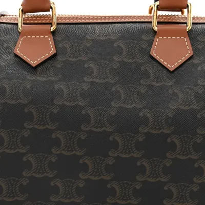 Celine Small Boston Bag Tan Triomphe Canvas & Calfskin Leather