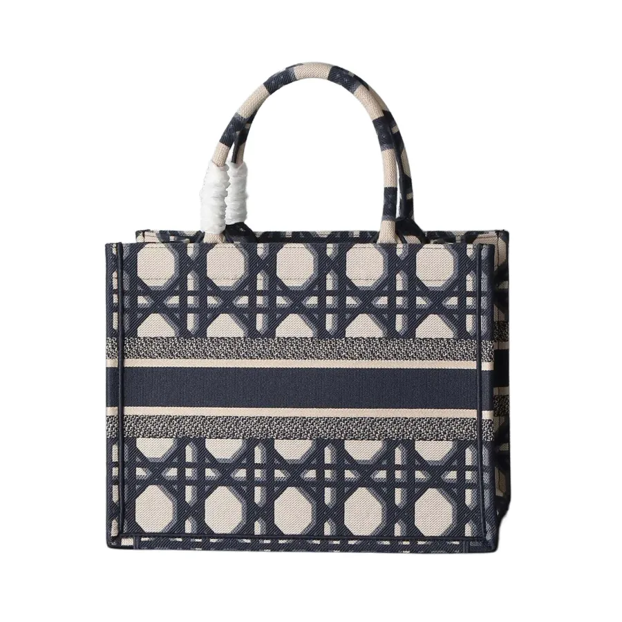 Dior Medium Dior Book Tote In Beige And Blue Macrocannage Embroidered Canvas