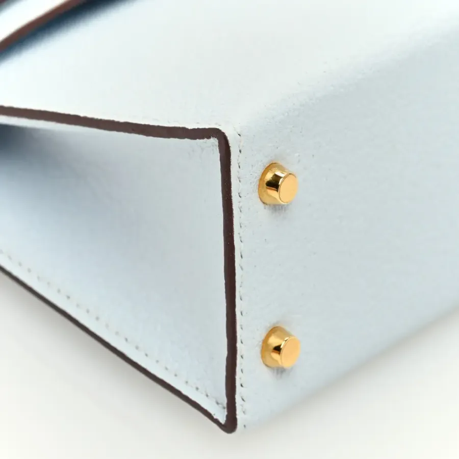 Hermès Mini Kelly Sellier 20 Bleu Brume Chèvre Mysore Leather Permabrass Hardware