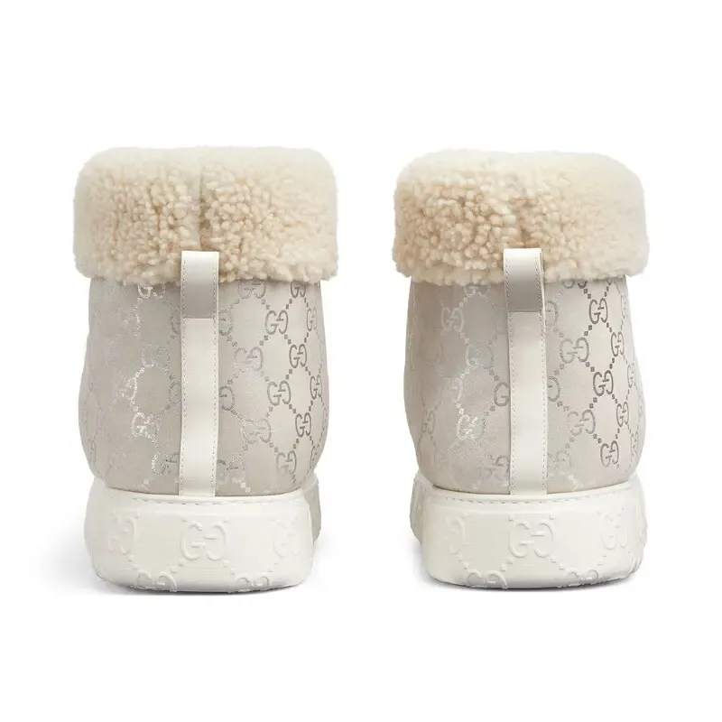 Gucci white platform woolen rolled edge women's ankle boots