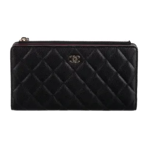 Chanel Large Interlocking CC Logo Wallet Black Caviar Leather Gold Hardware