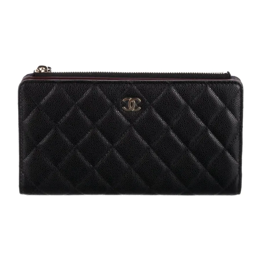 Chanel Large Interlocking CC Logo Wallet Black Caviar Leather Gold Hardware