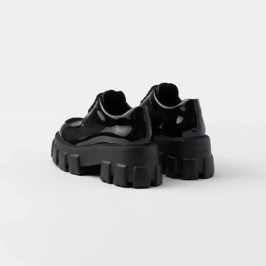 PRADA Black Monolith lacquered leather lace-up shoes