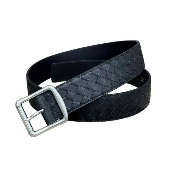 Bottega Veneta Men's Square Buckle Intrecciato Belt In Black/Coffee/Blue/Grey Calfskin With Silver/Black Hardware 40mm - Image 9
