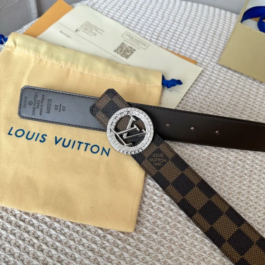 Louis Vuitton Women's Diamonds Nautical Buckle Reversible Belt In Black/Brown Calfskin And Damier Canvas With Gold/Silver Hardware 35mm