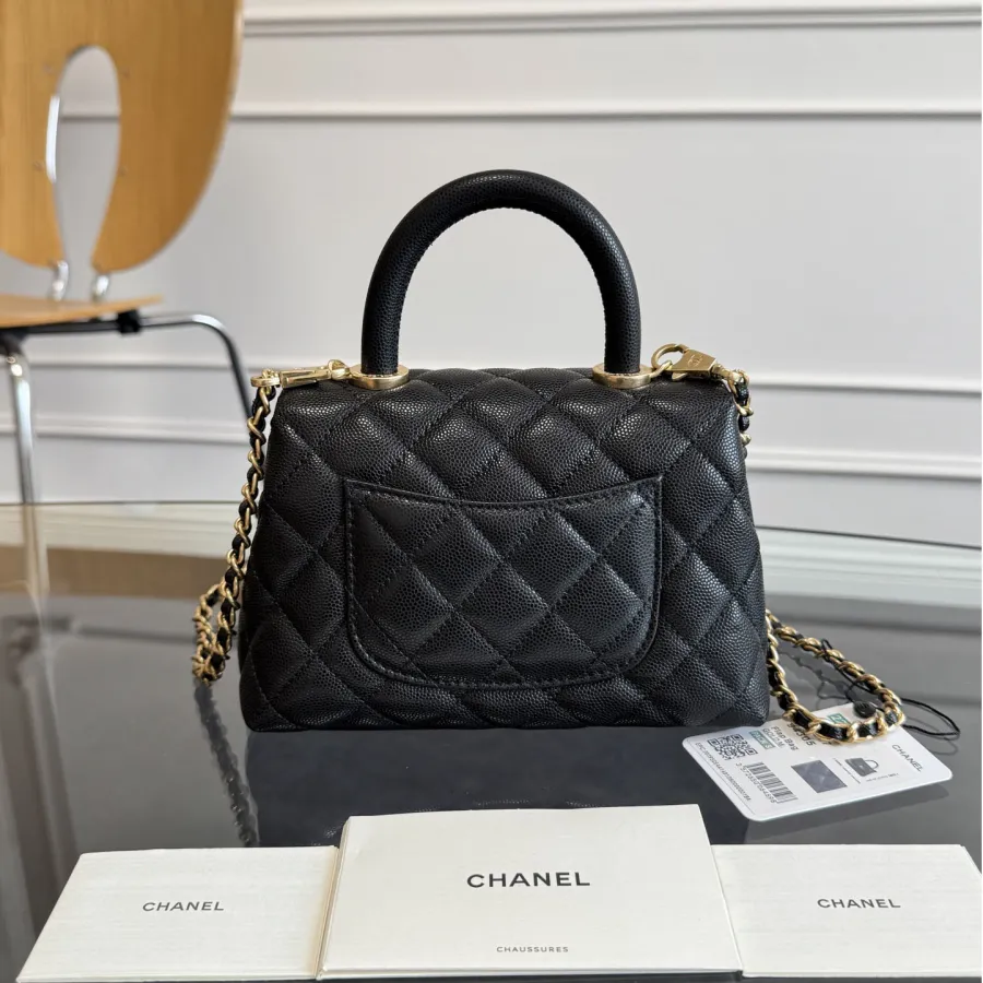 Chanel Coco Handle Black 19cm / 24cm Quilted Caviar Leather Crossbody Bags Top-Handle Bags