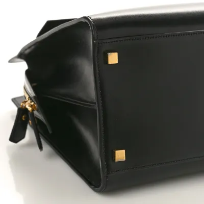 Saint Laurent Medium Uptown Tote Black Shiny Calfskin Leather Gold Hardware