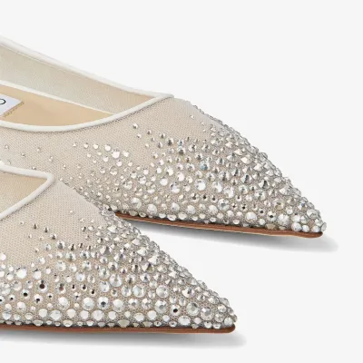 JIMMY CHOO White crystal mesh pointed Flat shoes