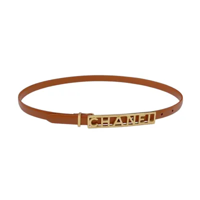 Chanel Women's Rectangled Buckle Belt In Black/White/Brown/Red Calfskin With Gold Hardware 15mm