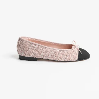 Chanel Flat shoes with twill soft wool and satin, light pink, beige, milky white and black Ballet  Shoes