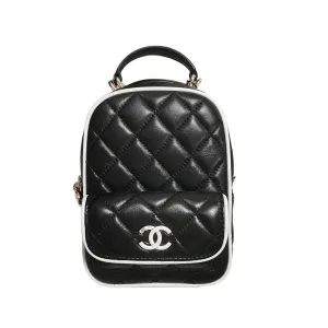 Chanel Black / White Quilted  Lambskin Leather