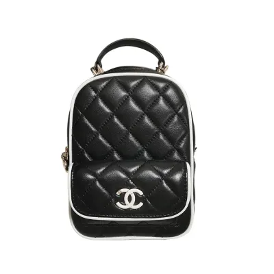 Chanel Black / White Quilted  Lambskin Leather