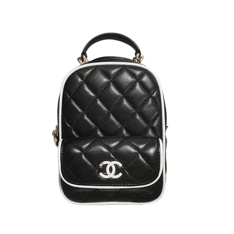 Chanel Black / White Quilted  Lambskin Leather