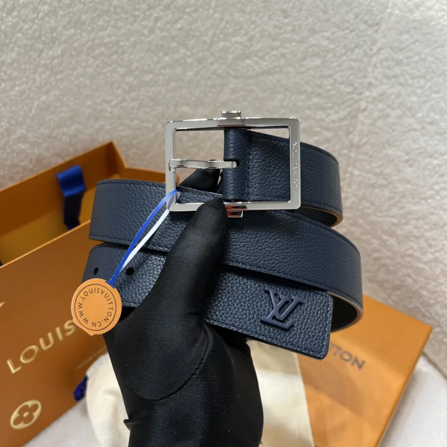 Louis Vuitton Men's Aerogram Belt In Blue Calfskin With Blue/Black/Silver Hardware 35mm