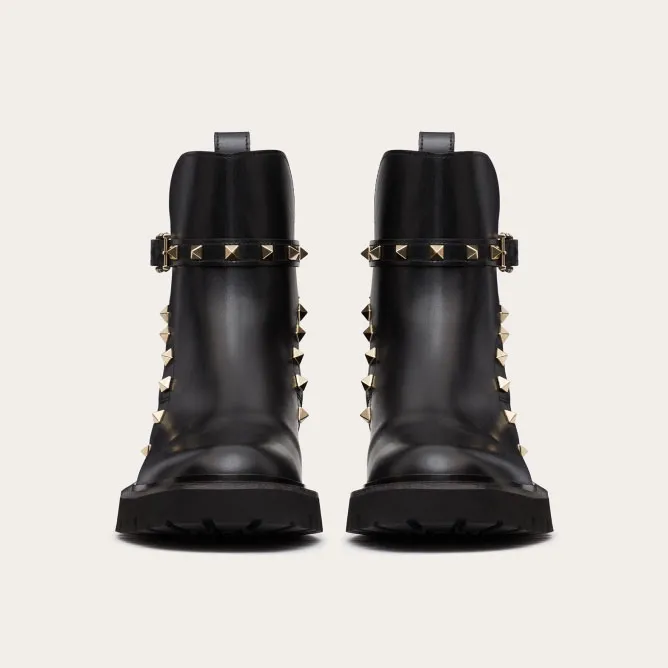 VALENTINO ROCKSTUD Calf leather ankle boots (heel height 4cm)