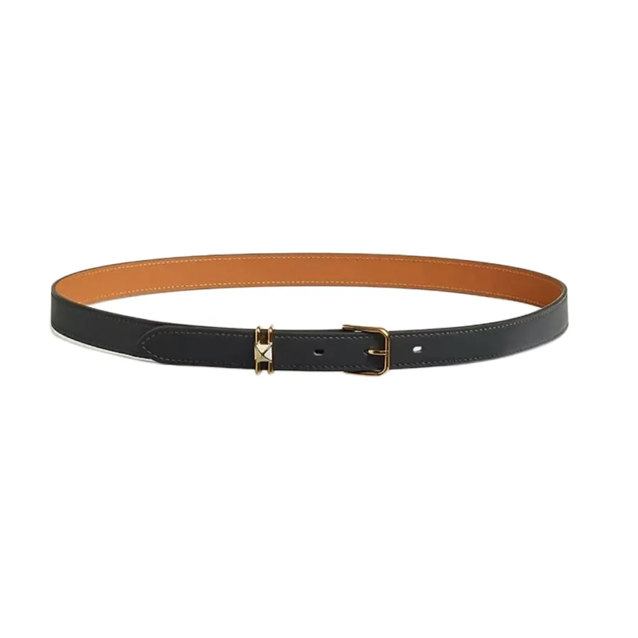 Hermès Women' s Square Buckle Belt In Black/White Epsom Calfskin With Gold Hardware 20mm