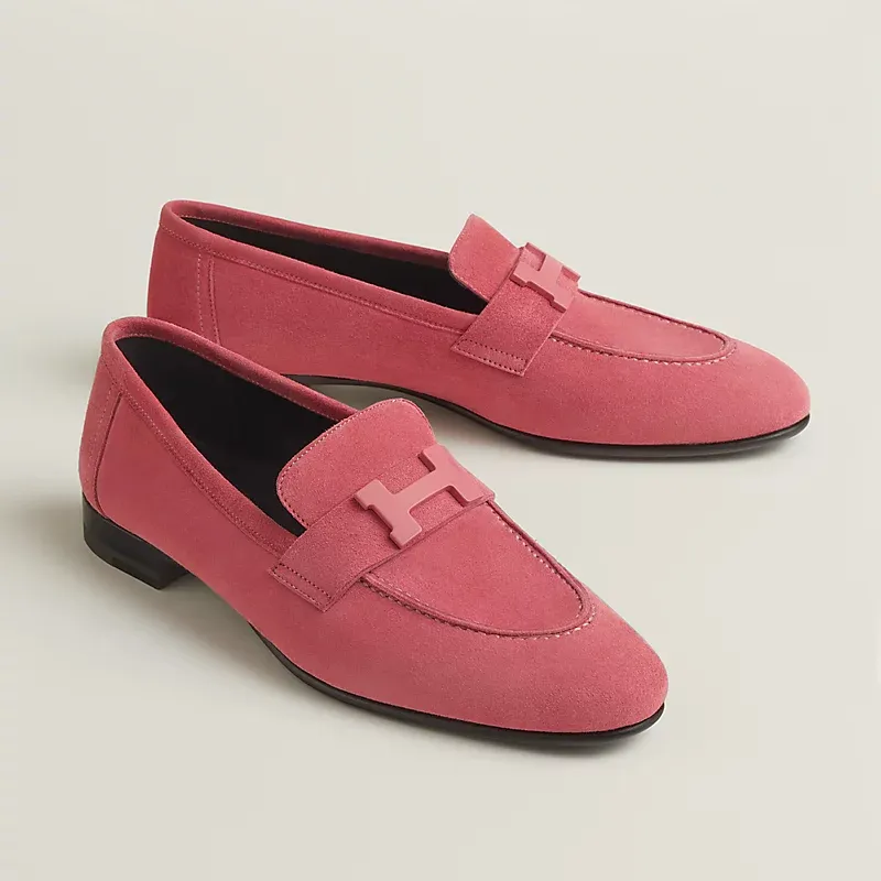 HERMES Paris Rose red color Loafers