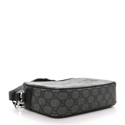 Gucci Mini Shoulder Bag Grey/Black GG Supreme Monogram Canvas Aged Silver Hardware