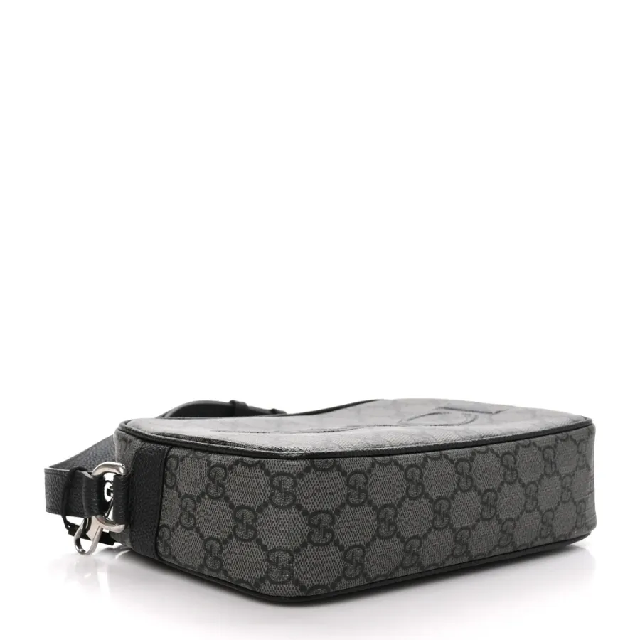 Gucci Mini Shoulder Bag Grey/Black GG Supreme Monogram Canvas Aged Silver Hardware