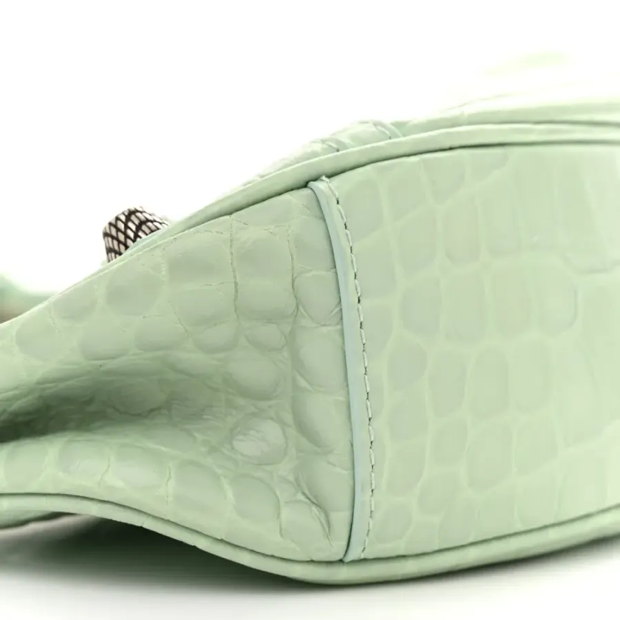 Balenciaga XS Le Cagole Shoulder Bag Light Green Crocodile Embossed Extra Supple Calfskin Leather Black Hardware