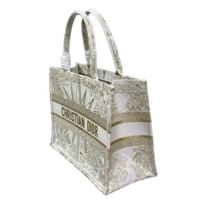Dior Medium Dior Book Tote White Reve D'infini Embroidery Gold Tone Metallic Thread