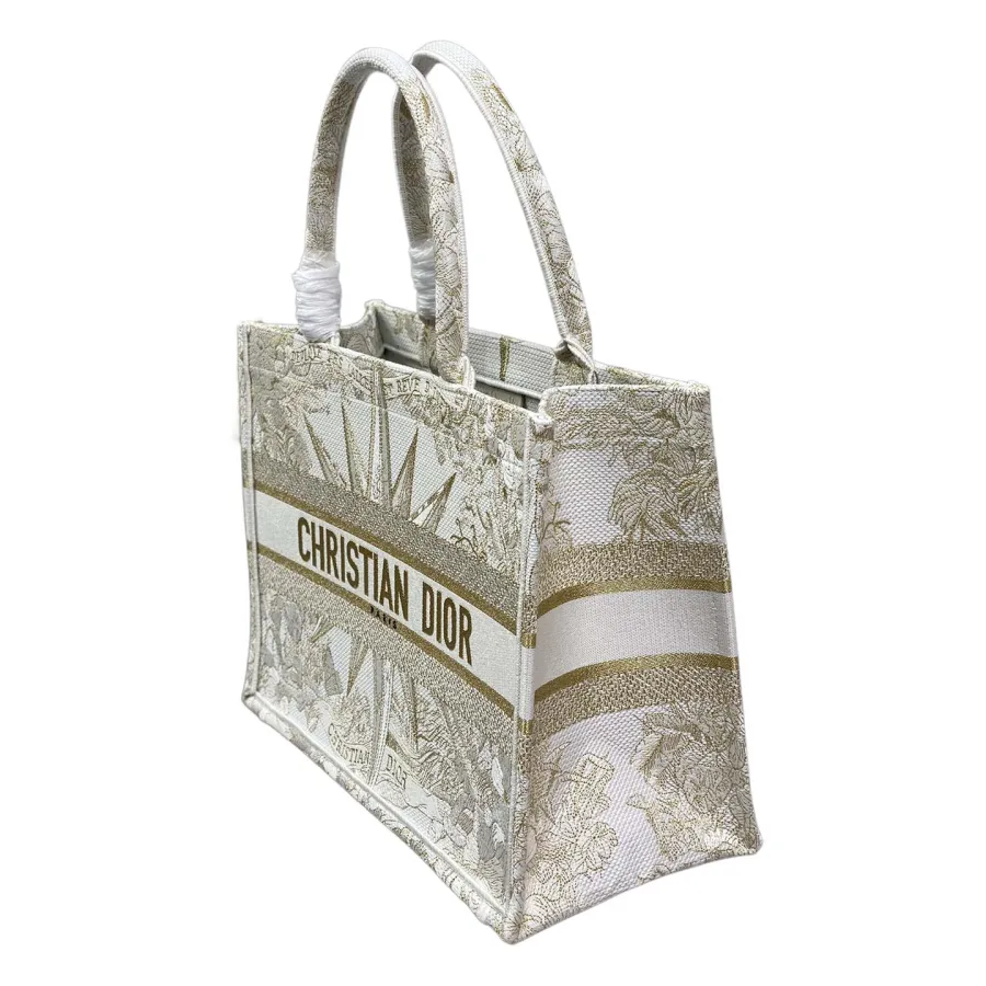 Dior Medium Dior Book Tote White Reve D'infini Embroidery Gold Tone Metallic Thread