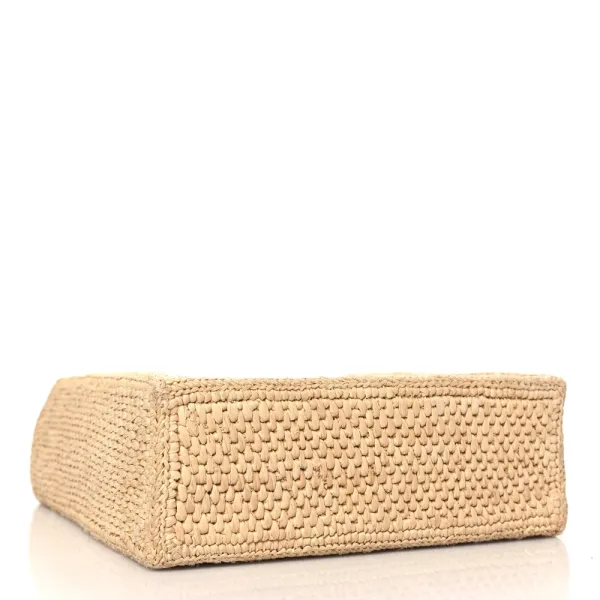 Loewe A5 Tote Bag Standard Small Natural/Black Raffia & Calfskin Leather - Image 5